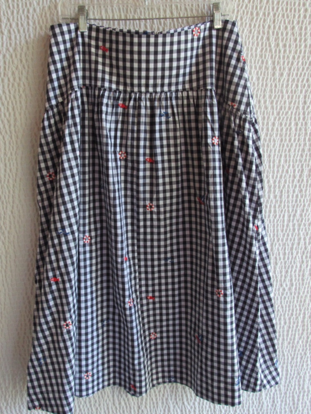 Free Assembly Women’s Size 10 Nautical Embroidered Gingham Cotton Midi Skirt